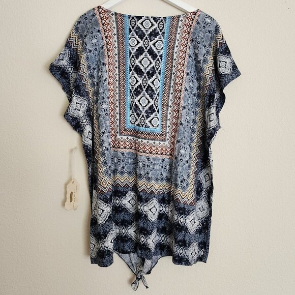 Farmer’s Market Floral Geo Top Womens Size‎ 3X Tie Front Split Neck Boho Multi - Picture 3 of 8